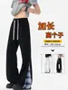 Pantalones casuales de cuadros patchwork estilo retro americano para hombre, corte holgado, pierna recta ligeramente acampanada, pants deportivos, longitud extendida para personas altas