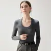 Suéter de cachemira suave y pegajoso para mujer, cuello en U grande, corte ajustado, favorecedor de la figura, capa base, prenda interior ceñida, tejido, elegante, suéter versátil