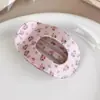 Presilha oval vazada xadrez floral fresca com bico de pato e estampa de bolinhas, presilha lateral de acrílico, acessório de cabelo para franjas de meninas
