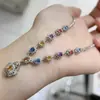 Colar de Safira Natural Colorida Transfronteiriço Design de Doce Prata S925 Pingente Inlaid Corrente Transmissão Ao Vivo Douyin Dropshipping