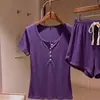 Pijama Morado de Puro Deseo con Mangas Cortas y Shorts para Mujer 2026 Nuevo Estilo de Verano Chica Atrevida Puede Salir a Usar Conjunto de Ropa para el Hogar Ajustado para Mujer