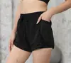 Shorts Esportivos de Verão Europeus e Americanos com Cordão, Modelo Solto Falso Duas Peças, Bolso, Fitness, Secagem Rápida para Mulheres