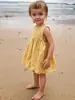 [Venta de Liquidación] Vestido Chaleco de Algodón Lino Estilo Nórdico para Niñas Verano Elegante Vestido sin Mangas de Corte A
