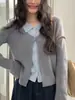 Diseño elegante y con estilo, hermoso suéter de punto de manga larga tipo dos piezas falso para mujer, estilo coreano de otoño, maduro y sofisticado 10760