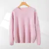 Suéter de Cachemir 100% Puro Cepillado de Alta Gama para Mujer, Cuello Redondo, Holgado, Estilo Perezoso, Camiseta Básica de Punto Simple