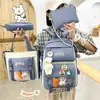 Mochila escolar para estudantes de quatro ou cinco peças, mochila feminina para alunos do ensino fundamental, mochila de lona, mochila masculina moderna, rabanete, coelho