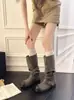 Botas de combate Martin estilo coreano vintage desgastadas, el mismo modelo de Jang Won-young, tacón grueso de nicho, botas de trabajo plegables con hebilla de cinturón, botas apiladas para mujer