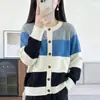 Nueva Colección Otoño/Invierno 2026: Cárdigan de Punto para Mujer, Corte Holgado, Estilo Relajado, Bloques de Color con Cuello Redondo y Rayas en Contraste
