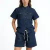 Comercio Exterior Europeo y Americano Transfronterizo Conjunto de Mezclilla Casual Suelto Retro con Solapa Cintura Elástica Bolsillo para Mujer