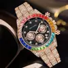 Amazon Explosiones Color Diamante Reloj Full Diamante Pedrería Unisex Calendario Tres Ojos Reloj Multifuncional Esfera de Taladro PP