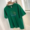 Camiseta de algodón grueso de 260 g para mujer, de verano, de manga corta, cuello redondo, diseño estampado bonito, camiseta de media manga.