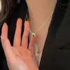Versión Coreana del Collar de Plata de Ley S925 con Calcedonia Verde para Mujer, Nicho de Lujo Ligero con Temperamento, Cadena Versátil de Clavícula de Gama Alta