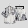 T1-6 Traje de Camisa Hawaiana Elástico en Cuatro Direcciones Tendencia Verano Playa Manga Corta Pantalones Cortos Traje Casual Listo para Enviar