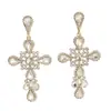 Brincos de Cruz Europeus e Americanos Super Brilhantes Cravejados de Diamante para Mulheres, Brincos Longos de Luxo Leve e de Alta Qualidade, Brincos Fashionáveis de Estilo Retrô
