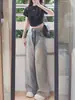 Jeans retro americanos de talla grande con dobladillo deshilachado para mujer, pantalones de verano, holgados y adelgazantes, pantalones rectos de pierna ancha, otros estilos