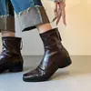 Botines elegantes de punta cuadrada 2026 para mujer con cremallera trasera, botines tobilleros nuevos de corte bajo con tacón grueso, otoño elásticos versátiles de moda media