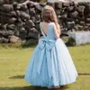 Nuevo vestido de noche sin espalda con gran lazo para niña, vestido de gasa esponjosa, vestido de princesa, vestido para anfitriona de boda, vestido de dama de honor