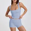 Conjunto de Ropa de Yoga, Shorts, Escote con Ribete de Encaje, Chaleco, Conjunto de Dos Piezas de Shorts de Running y Fitness Espalda Bonita para Mujer