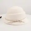 Sombrero Formal de Lana con Lazo de Cuero para Mujer, Estilo Hepburn Francés, Ala Enrollada, Elegante, Cálido, Sombrero Cubo de Moda, Otoño Invierno