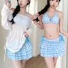 Bikini de Tres Piezas Estilo Coreano Estilo Ins Chica Dulce con Mangas Largas Cubierta Dividida Traje de Baño para Resort de Aguas Termales Ropa de Baño para Mujer