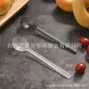 Cuchara completa desechable cabeza redonda cuchara de plástico negro transparente mango largo cuchara esmerilada empaquetada individualmente cuchara para postre de repostería