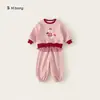 Bangxuan Roupa Infantil Conjunto de Moletom Infantil Gatinho Fofo Pulôver Patchwork Xadrez Calça Legging Conjunto de Duas Peças para Meninas