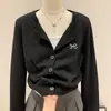 Cárdigan de punto bordado con lazo, cuello redondo, manga larga, color gris para mujer, otoño e invierno, suéter abrigo de alta gama, suave y acogedor