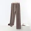 Pantalones de pana a cuadros de pierna ancha para otoño e invierno, pantalones de estar elásticos de cintura alta para mujer, pantalones rectos adelgazantes, pantalones casuales versátiles