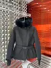 Chamarra de Plumón con Capucha Versión Alta Grenoble Chaqueta de Esquí Cintura Ajustable Cortavientos Impermeable Chaqueta de Plumón Estilo Corto para Mujer