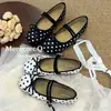 Zapatos Mary Jane de Lunares Nuevos para Mujer Primavera y Otoño, Punta Cuadrada, Moño, Correa Única, Zapatos de Suela Plana Suave