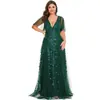 Vestido de noite de malha com lantejoulas, decote V, cor bordô, tamanho plus size, com mangas tipo cascata, modelador e valorizador, adequado para casamentos e festas, vestido longo de comércio exterior