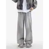 Pantalones deportivos casuales de peso pesado estilo americano con degradado y pierna curva para hombre, pantalones deportivos de pierna ancha de tendencia para primavera/otoño, pantalones largos holgados de pierna recta