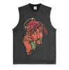 Colete com Estampa Tupac Transfronteiriço Retrô Americano High Street Algodão Puro Pesado Sem Mangas Camiseta Marca Tendência