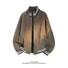Chaqueta para hombre, acabado mate, colección de otoño, estilo desgastado, diseño de rayas moderno, prenda exterior de cuero, nuevo estilo retro, chic casual americano