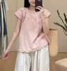 Camisa Rosa Ruffle de Manga Curta Estilo Francês Chique para Mulheres, Verão 2026, Top Unicamente Lindo e Muito de Conto de Fadas