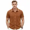 Comercio Exterior Transfronterizo Ropa para Hombre Estilo Europeo y Americano Verano Manga Corta Cárdigan de Negocios Camisa Polo Color Sólido Ropa de Punto Casual Sj0007