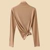 Camiseta Base de Cuello Alto Medio de Modal para Mujer, Adecuada para Usar con Prendas Exteriores o en Capas, Estilo Delgado, Nuevo Top de Manga Larga de Color Sólido Ajustado para Primavera y Otoño 2026