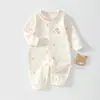 Mameluco de algodón puro Clase A para bebé, estilo primavera y otoño, mameluco de manga larga para niños y niñas, sin costuras, cálido, ropa de bebé con temática de dibujos animados