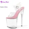Sandálias de salto super alto 20cm tamanho grande passarela boate plataforma transparente à prova d'água com salto fino modelo ódio céu alto sapatos femininos