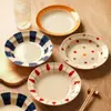Juego de cuenco y plato de alta gama estilo japonés con color bajo vidriado, vajilla de cerámica, platos planos, platos hondos, platos de cena de alta gama para uso doméstico