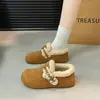 Zapatos Birkenstock 2025 Suela Gruesa Bordados Invierno Peludos Nuevos Encaje Zapatos de Algodón para Mujer Cálidos De Una Pierna Elevadores Forro Polar