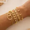 Joias Transfronteiriças Europeias e Americanas, Pulseiras Metálicas Multicamadas Modernas e Simples, Pulseiras de Corrente Geométrica Retrô para Empilhamento Atacado