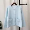 Cárdigan de Punto con Lazo Estilo Tweed y Terciopelo de Imitación de Visón 2025 Otoño e Invierno Nuevo Suéter Chaqueta de Cuello Redondo de Gama Alta para Mujer