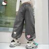 Pantalones de chándal de otoño para niñas 2026 Nuevo estilo con estampado de corazón de dibujos animados en los puños, Pantalones de otoño de moda para niños mayores, Al por mayor
