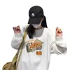 Sudadera de cuello redondo para mujer, forro polar, engrosada, sin capucha, modelo nuevo 2026, algodón puro, corte holgado, Otoño/Invierno, blanco y gris, top versátil para mujer