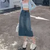 Falda de Mezclilla con Cintura Elástica para Mujer, Falda Larga para Verano, Longitud Media, Diseño Único, Cintura Alta, Adelgazante, Falda de Paraguas Línea A