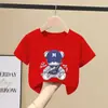 Camiseta de Manga Curta Infantil para Meninos, Novo Estilo de Verão, 100% Algodão Puro, Respirável, Caimento Solto, Top Versátil para Meninos