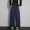 Calça de moletom cinza inclinada de alta resistência com perna reta e caimento solto, estilo americano moderno, para homens e mulheres, calça esportiva casual de perna larga solta para o outono