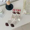 Meias de cano médio fofas com estampa de cachorro para estudantes, femininas, outono e inverno, estilo japonês, fofas, com bolinhas e renda, estilo slouch