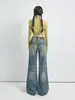 YECHUAN # Jeans de Campana Retro Nostálgicos Azules para Mujer, Estilo Americano Primavera y Otoño, Cintura Baja, Corte Delgado, Versátiles, Pantalones de Pierna Ancha para Chica Popular